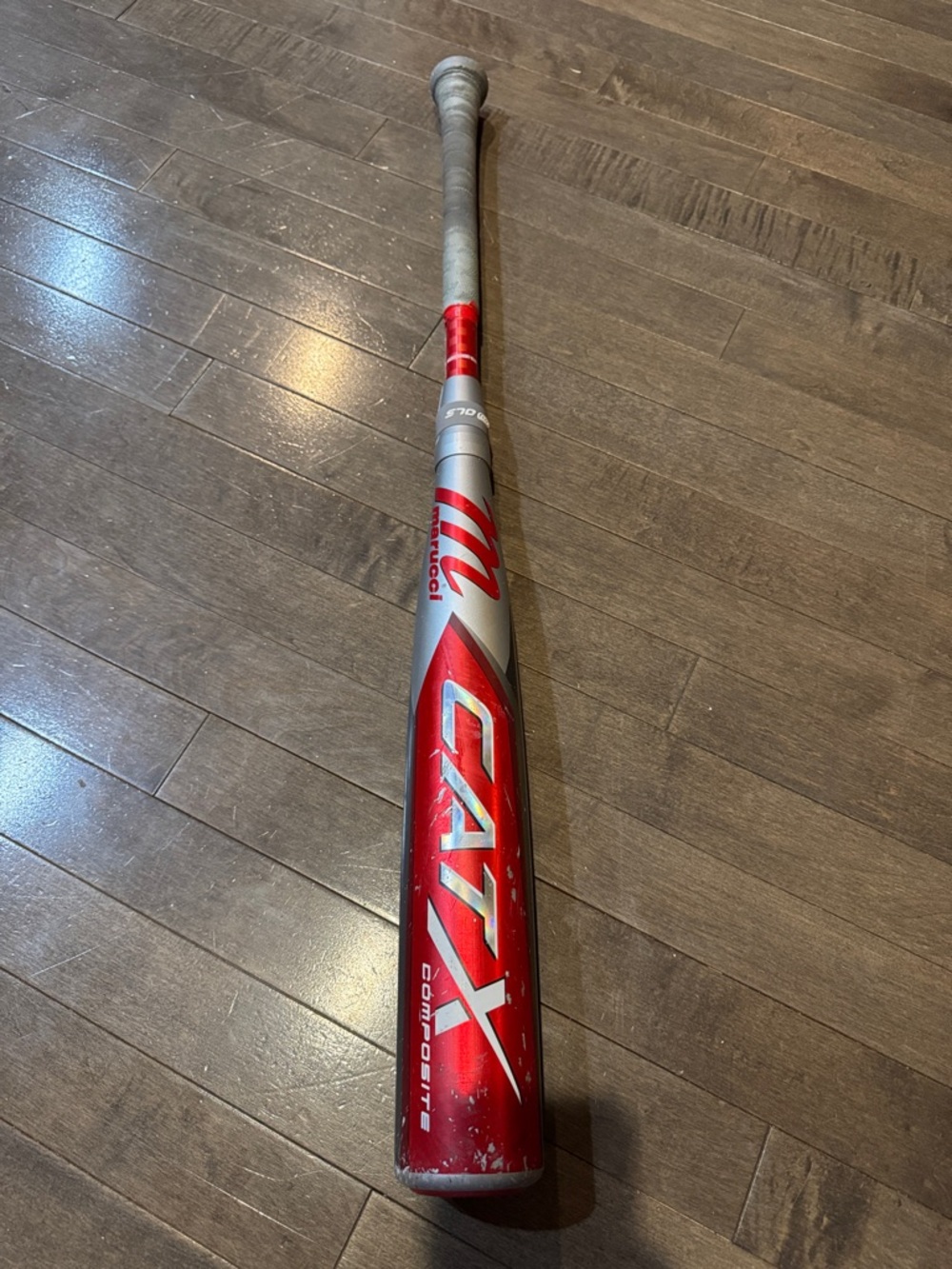 Marucci Silver and Red Baseball Bat